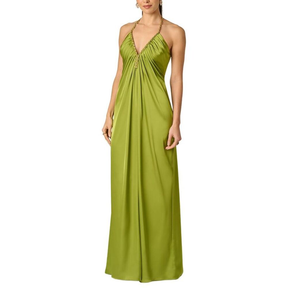 Adrianna Papell Womens Stretch Satin Long Dress, Green